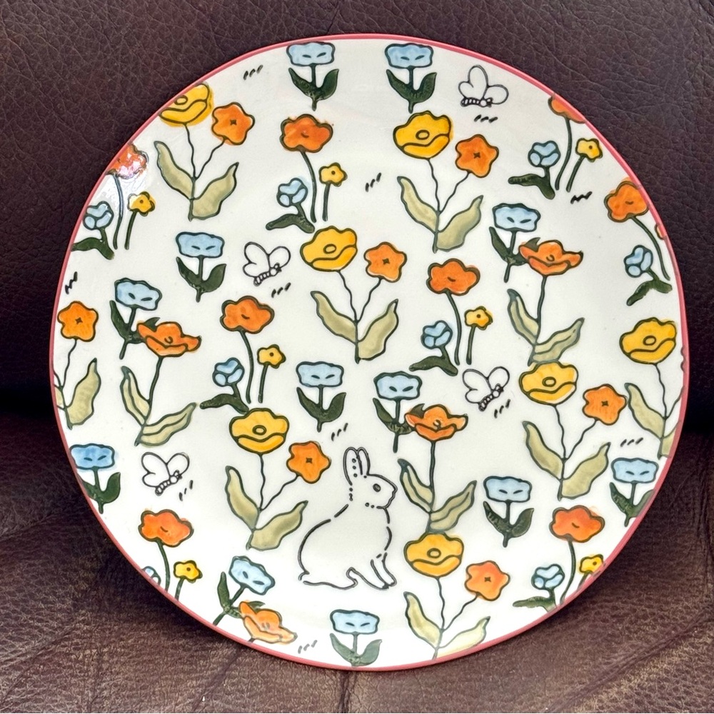 Potter’s Studio Spring Flowers with Bunny 8.5” Ceramic Salad Plate